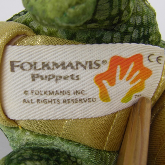 Folkmanis 13 Inch Green Dragon Finger Puppet bean bag gold wings - Picture 6 of 8
